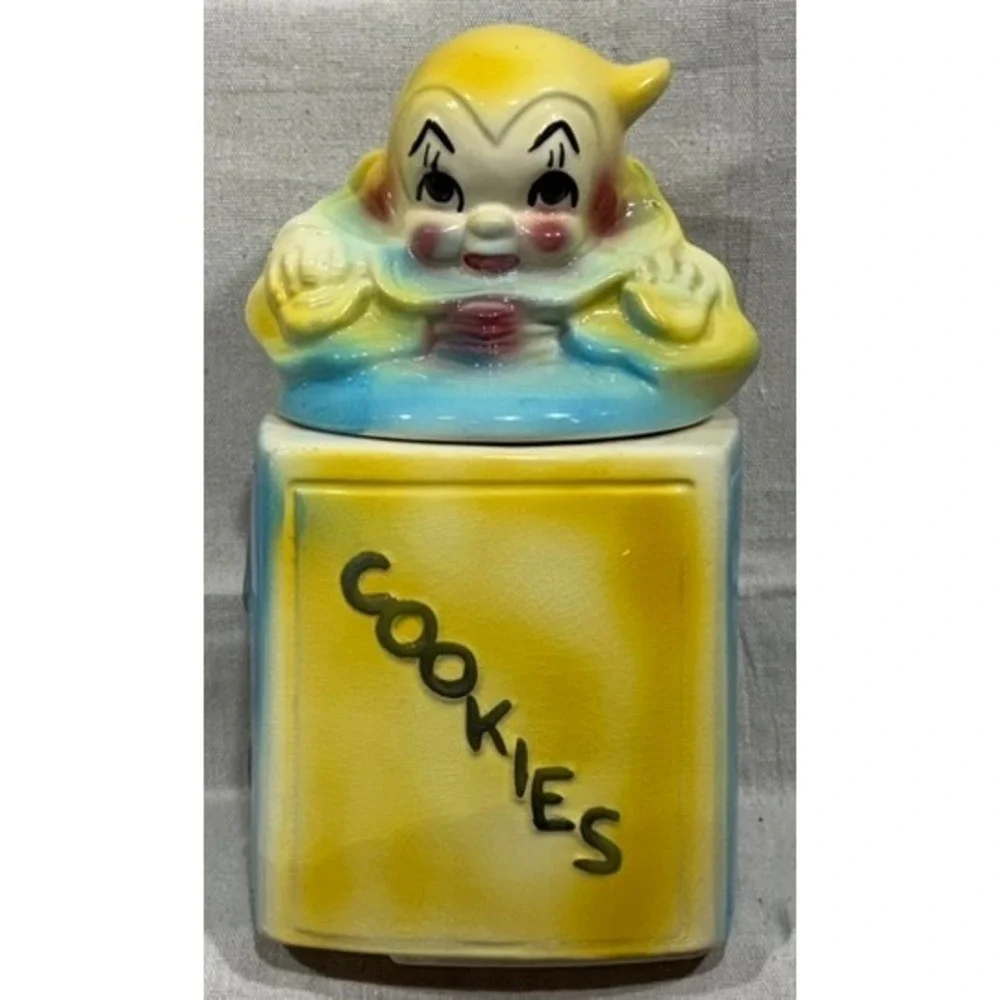 Vintage 1940s USA Ceramic Alphabet Block Cookie Jar Blue Yellow 12 Inch tall